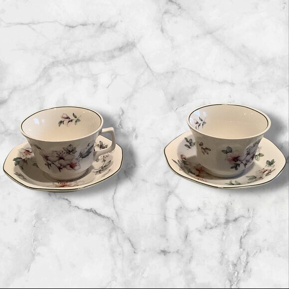 Grace Teaware Floral Pattern Bone China Cup & Saucer Set Of 2 - Picture 1 of 13